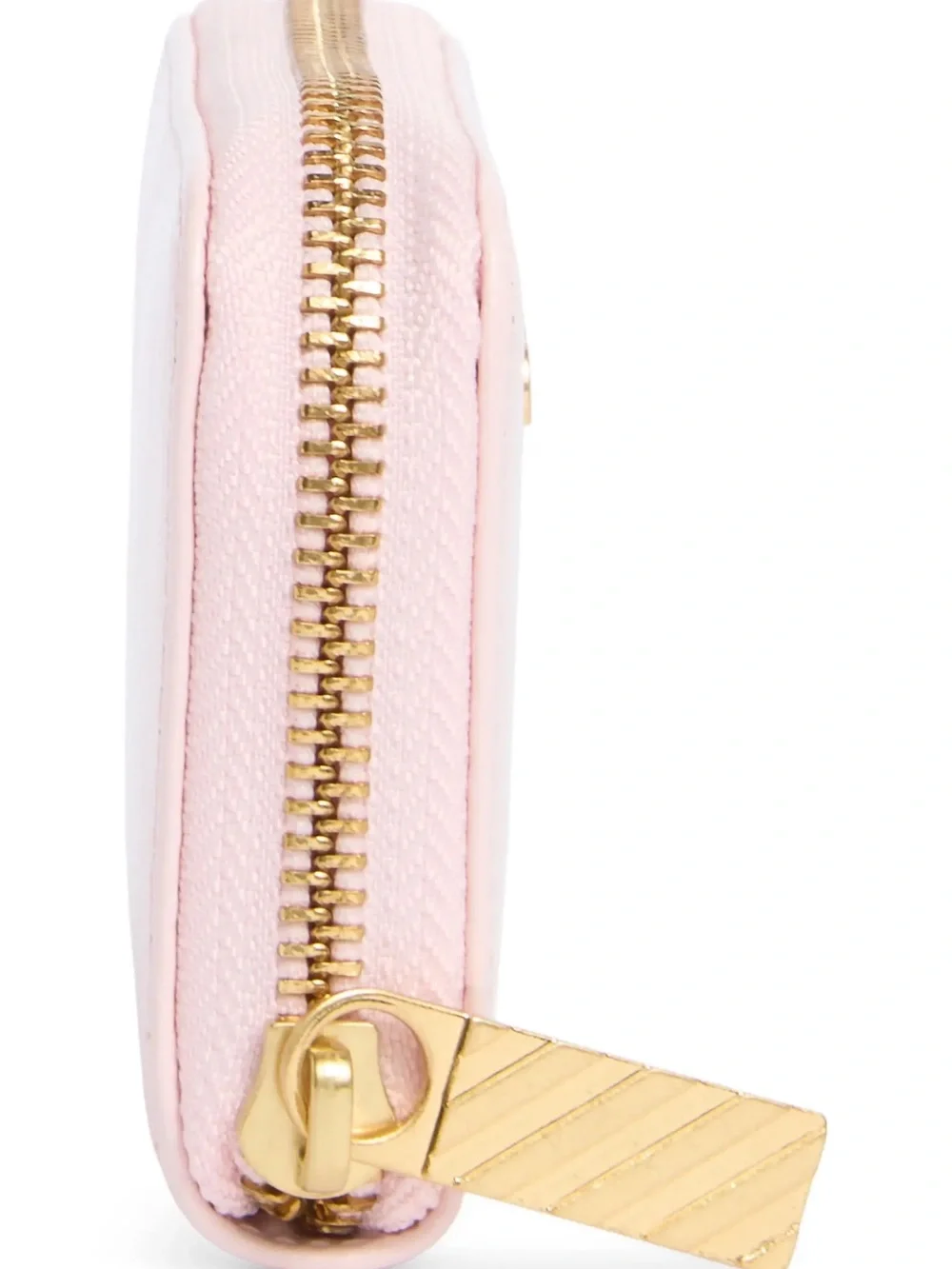 Off-White Pale Pink Leather Zip-Around Card Wallet with Gold Logo